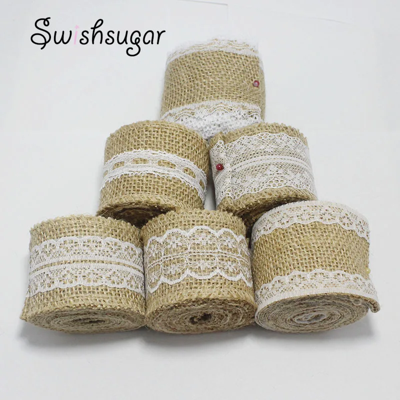 2yards Natural Jute Hessian Burlap Lace Ribbon Rustic Wedding Belting Strap Floristry Bouquet Accessories