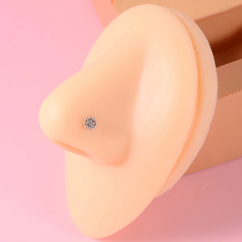 2PCS Zircon Nose Bone Ring Cz Gem Sunflower Screw Nose Stud 20g Crystal Ear Lobe Piercing Tragus Earrings Piercing Jewelry