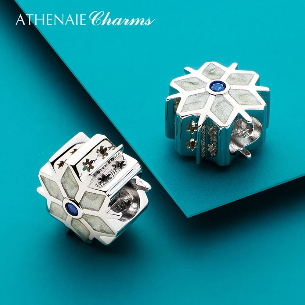 

ATHENAIE 925 Sterling Silver Enamel Sparkling Snowflake Charms Pendant fit Bracelet Necklace for Christmas Gift