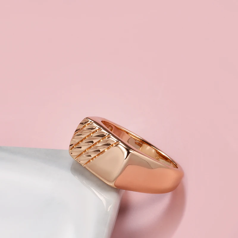 Kinel Hot Fashion Glossy Men Ring 585 Rose Gold Color Simple Square Ring For Women High Quality Daily Fine Jewelry