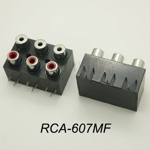 2PCS High quality 2colors ( red + White ) 6Holes RCA Female Connector Sealed Stereo audio Jack AV Audio input socket RCA-607MF