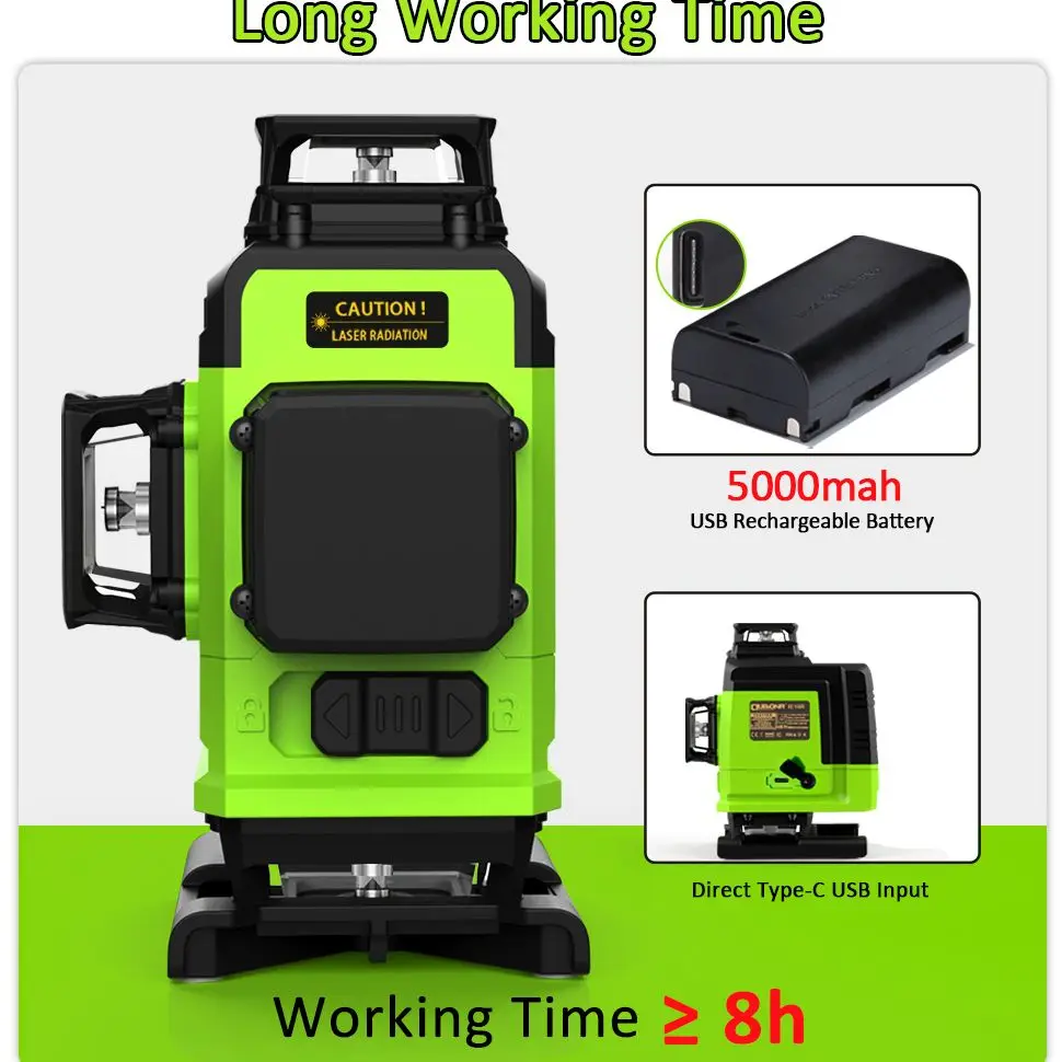 Imagem -04 - Clubiona 4d 16 Linhas Profissional Alemão Núcleo Piso Teto Controle Remoto Linha Verde Nível Laser com 5000mahs Bateria Li-ion