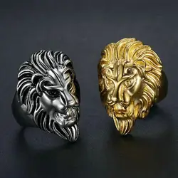 European and American hip-hop HIPHOP ring stainless steel gold-plated lion head men's ring