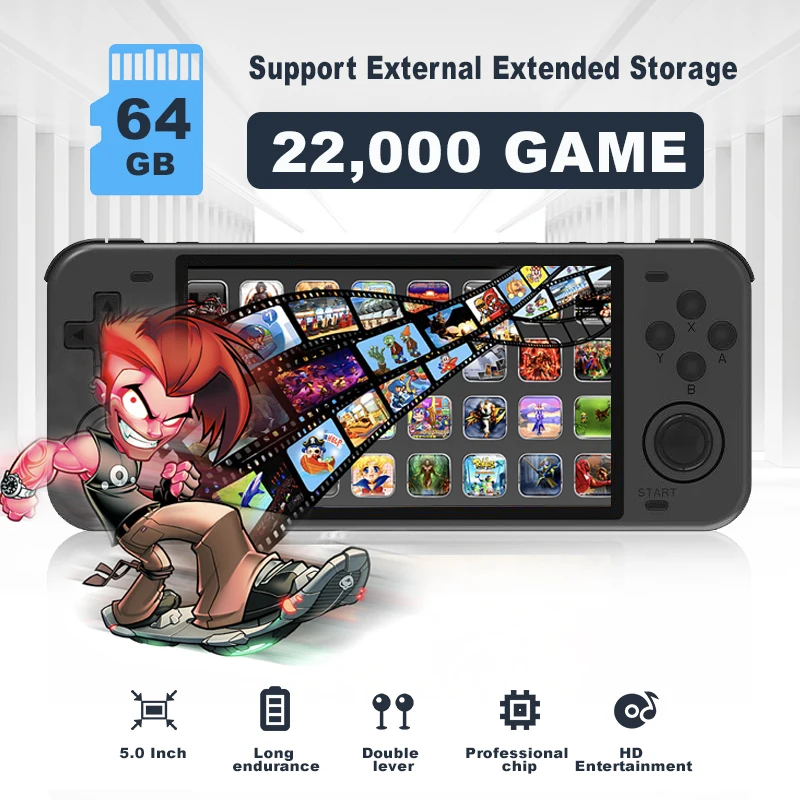 Powkiddy RGB10 Max 5.0Inch Retro Open Source System Handheld Game Players RK3326  IPS Screen 3D Rocker Consoles for Adults Kids