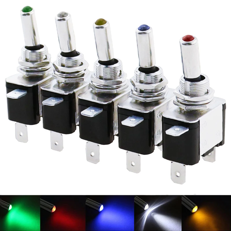 1PCS DC 12V 20A Car Auto Cover LED Blue Green Red White Yellow Light Toggle Switch Control On/Off Durable Light