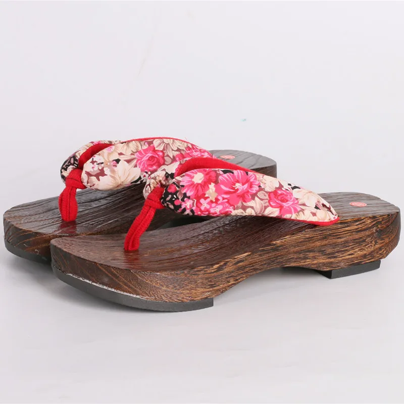 Japanese Anime Cosplay Costumes Kimono Geta Flip-Flops Round Toe Paulownia Sandals Women Wooden Flat Slippers Clogs Home Shoes