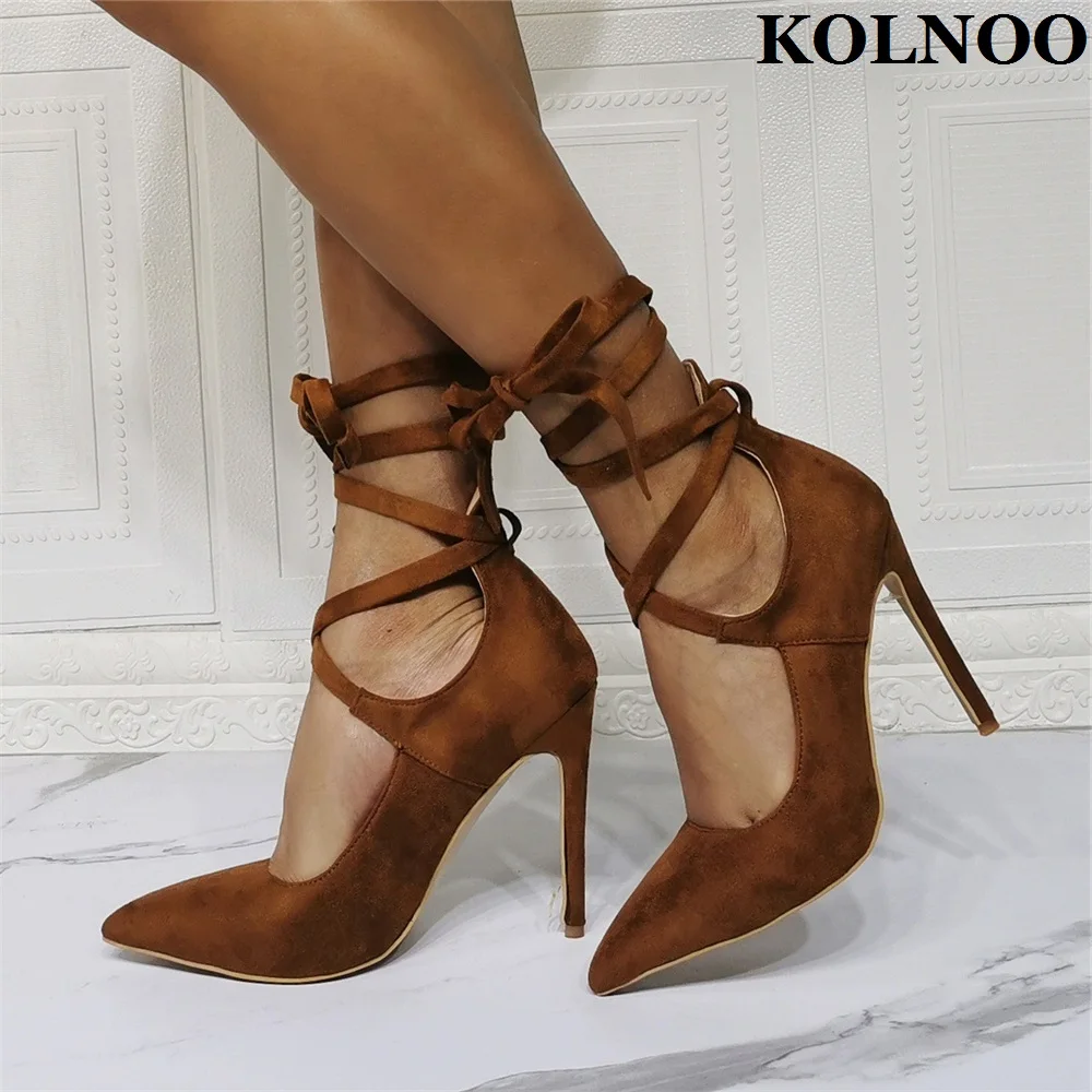 Kolnoo Real Photos Womens High Heel Pumps Cross Shoelace Large Size US5-15 Party Dress Shoes Evening Daily Fashion Court Shoes