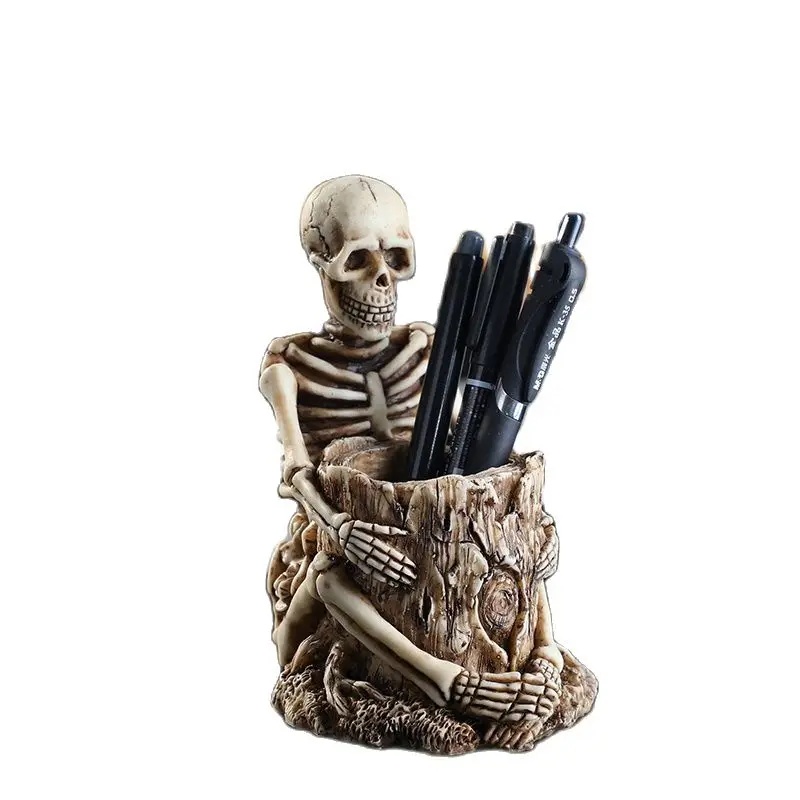 Skull Pen Pencil Keyring Makeup Brush Holder Retro Funnys Storage Bucket for Home Decor Halloween Gift органайзер для канцерии