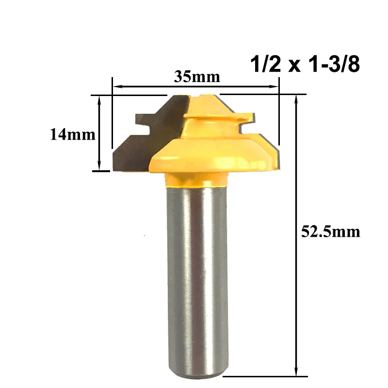 LAVIE 1pc 12MM 1/2 "Shank 45 Derajat Lock Miter Router Bit 1/2 Saham Medium Lock Miter Penggilingan bit Ukiran Kayu Duri Pisau 03042