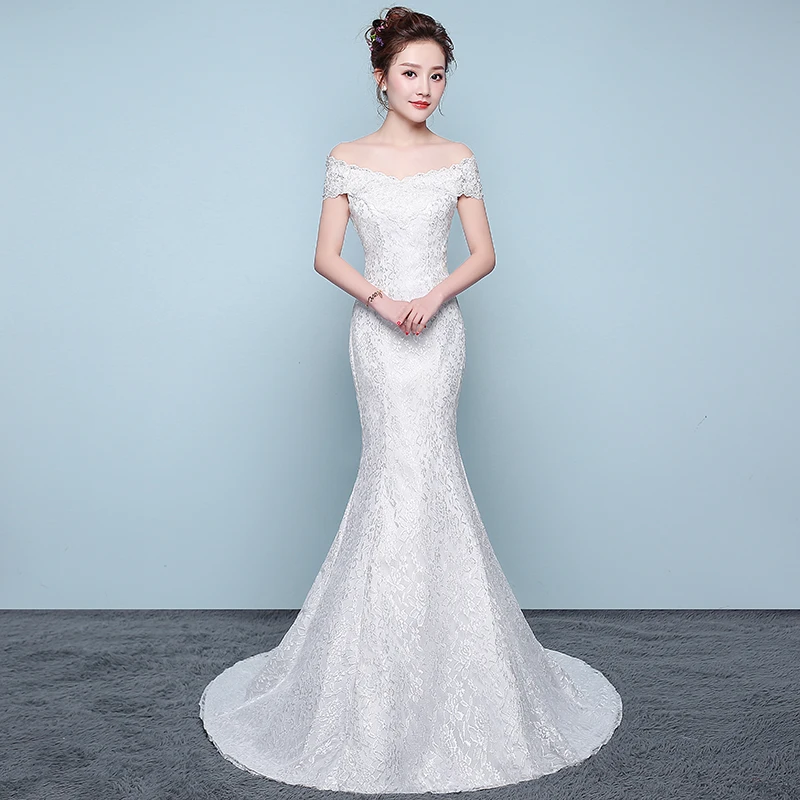 Customized Mermaid Wedding Dress Korean Style Elegant Beautiful Lace Up Vestidos De Noiva Robe Mariage Bridal Dress Court Train