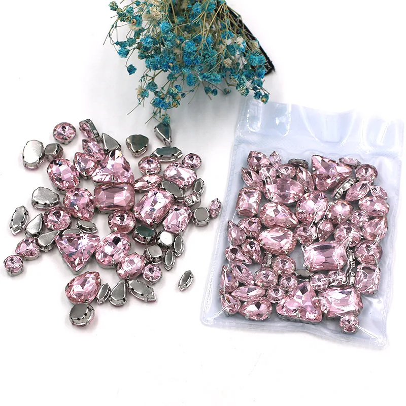 Wedding decoration mixed shape Pink sew on claw galss crystal rhinestones for clothing/shoes/dress