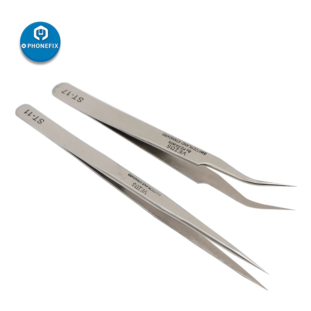 PHONEFIX 8 Kinds Anti-static Straight Curved Tweezers Precision Stainless Tweezers for Phone PCB Jumper Wire Soldering Repair