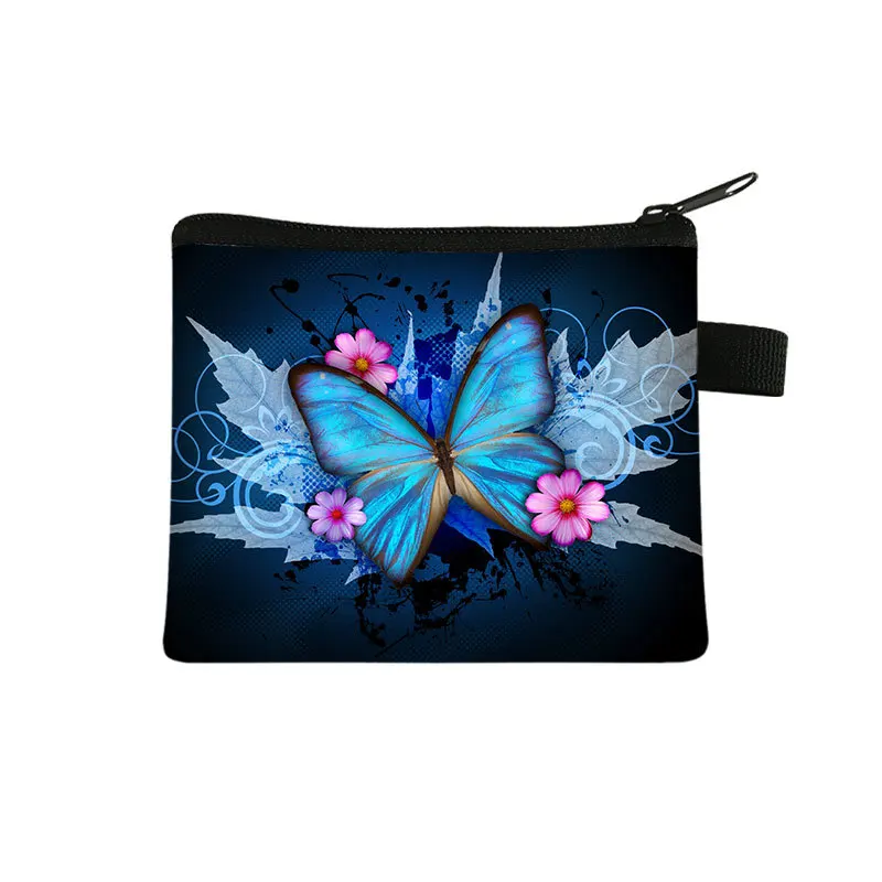 Butterfly Printed Children\'s Zero Wallet Student Portable Card Bag Coin Key Storage Bag Polyester Hand Bag Luxury Purse Key Case