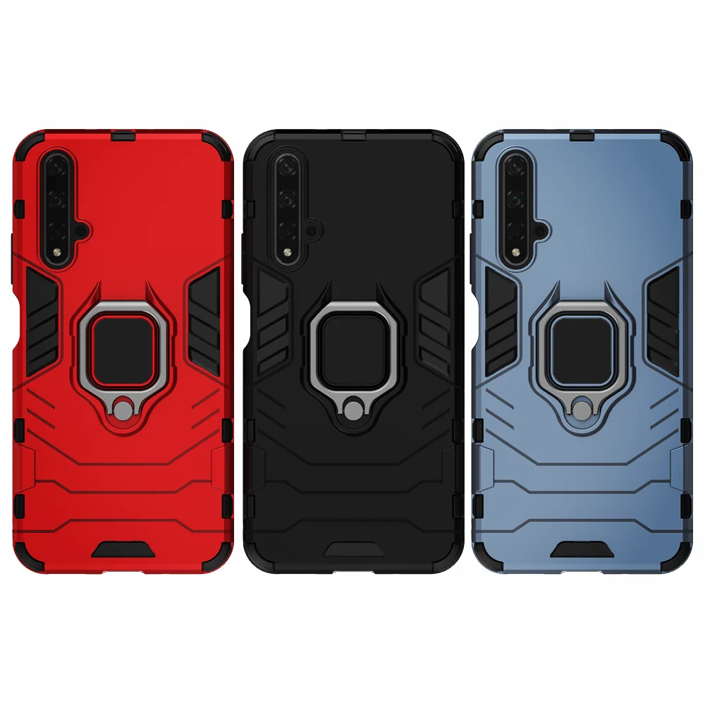 Shockproof Armor Case with Ring Holder Stand, Phone Back Cover, Huawei Nova 5T, YAL-L21, YAL-L61, YAL-L71