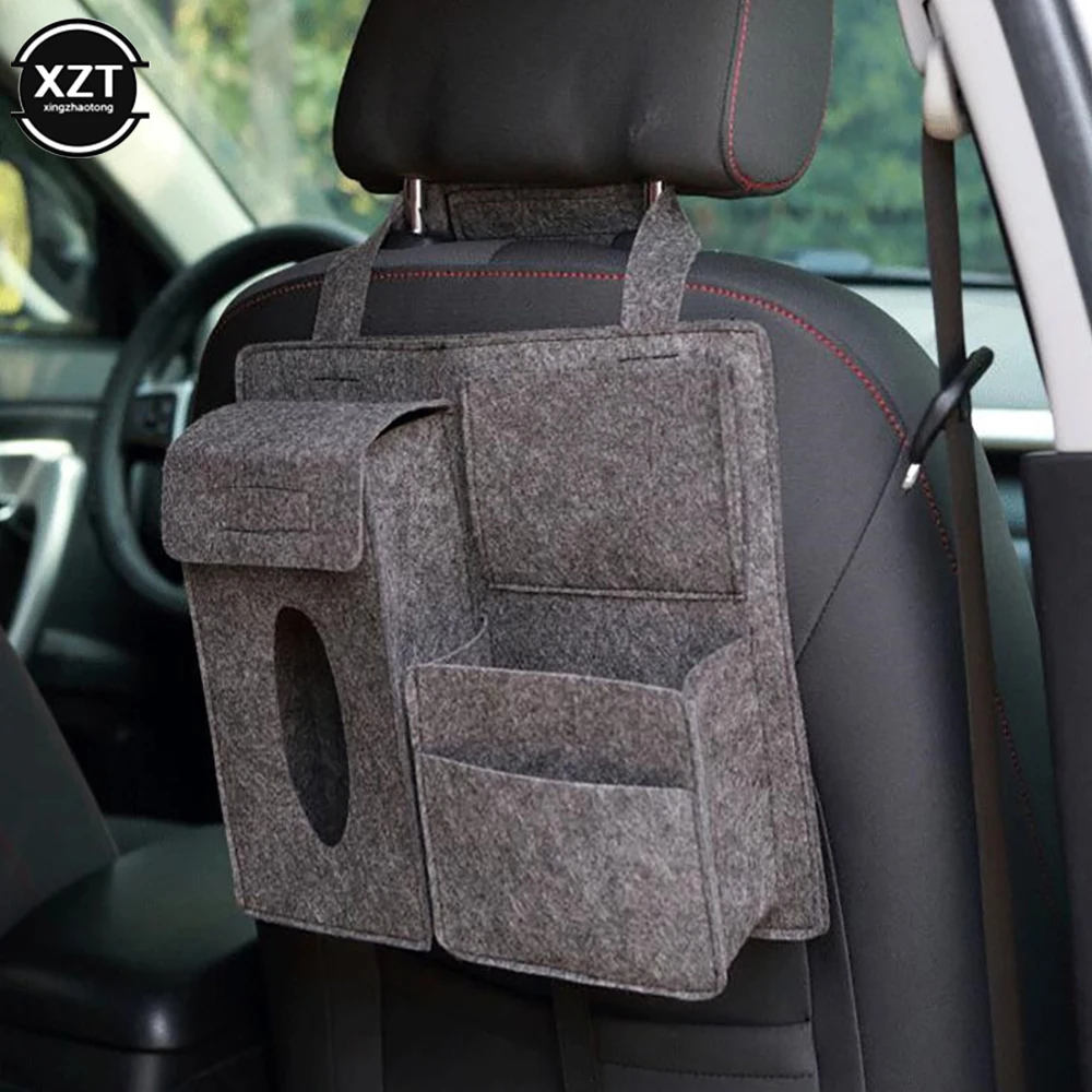 Universal Car Back Seat Storage Bag Organizer Trunk Elastic Felt Storage Bag 4 Pockets Organizer Hanging Car Accessories