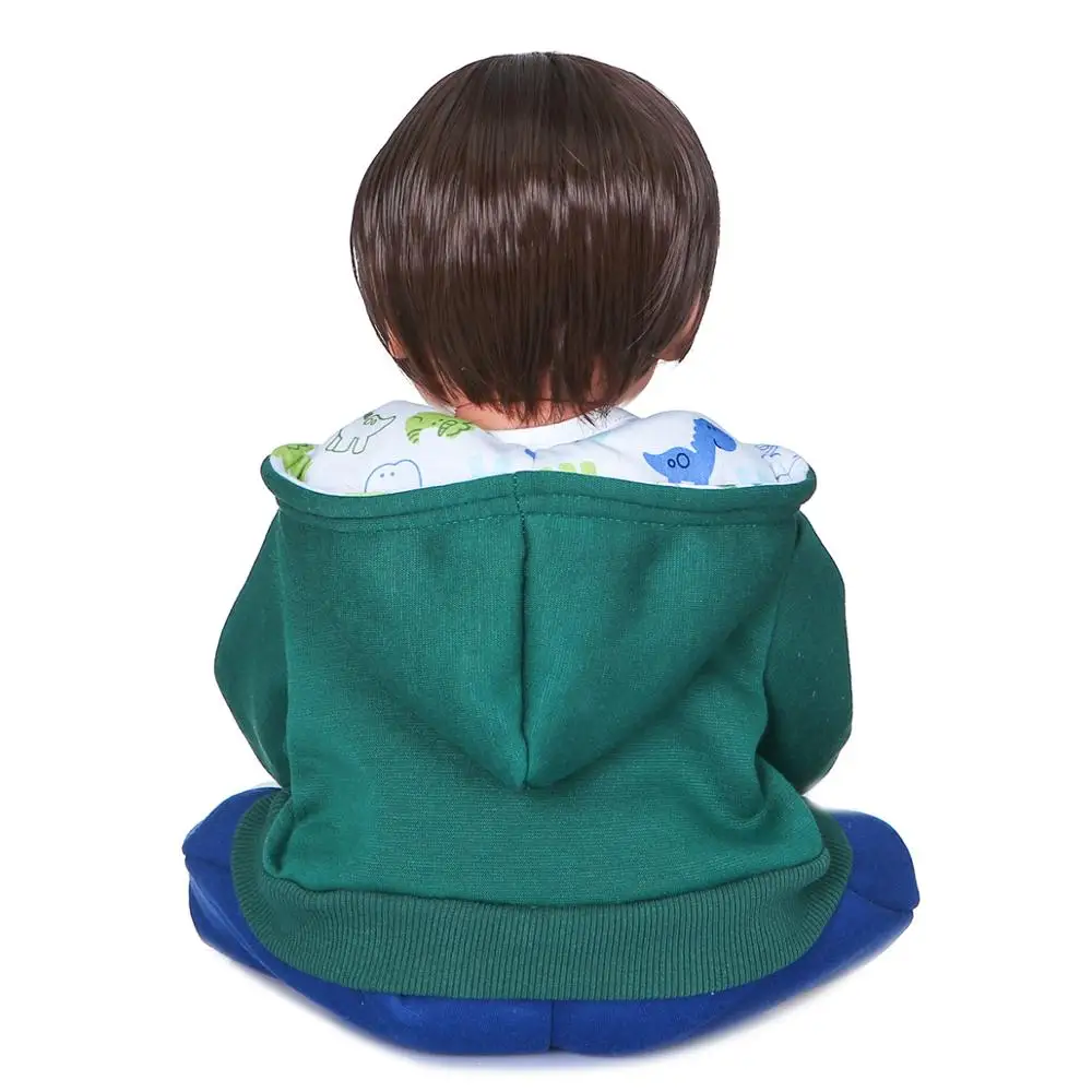 Muñeca NPK de silicona de cuerpo completo para niño pequeño, ropa verde Original, juguete de baño Flexible de tacto suave para niños, 55CM