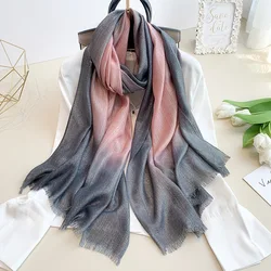 Nieuwe Mode Vlakte Ombre Lurex Glitter Viscose Sjaal Lady Hoge Kwaliteit Gradiënt Pashmina Fringe Stola Bufandas Moslim Hijab