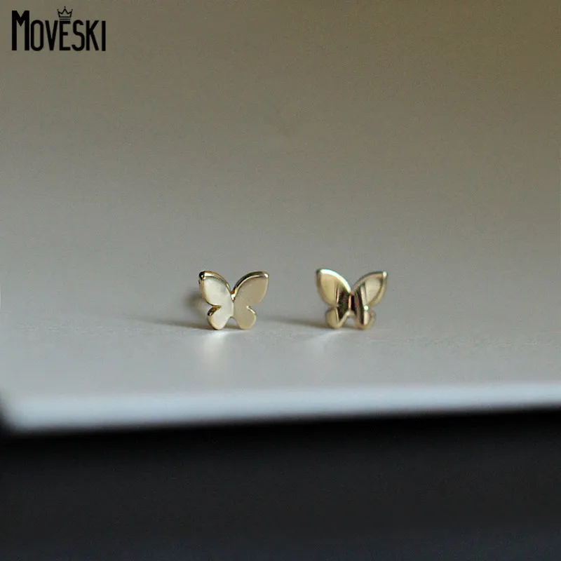 

MOVESKI Real 925 Sterling Silver Small Glossy Butterfly 14K Stud Earrings For Women Fine Jewelry Cute Accessories Drop Shipping