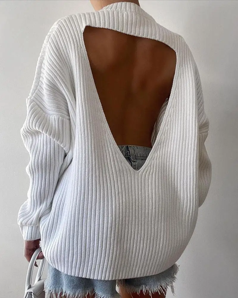 Batwing Sleeve Cutout Backless Knit Sweater