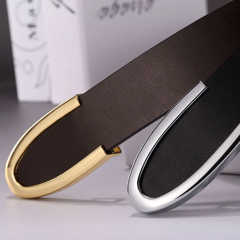 Neue Luxus männer Echte Leder Gürtel Mode Designer Männer Bund Hohe Qualität Metall Glatte Schnalle Jeans Taille Band 3,3 cm – Detail 2