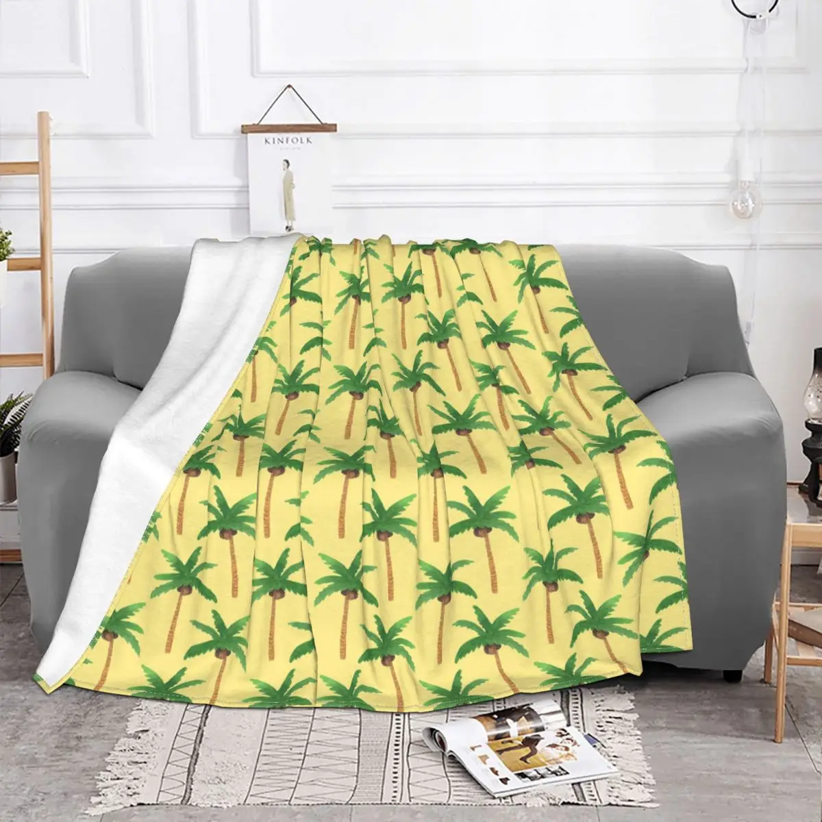 Coconut Trees Pattern Blankets Fleece Decoration Ultra-Soft Throw Blankets for Bedding Bedroom Plush Thin Quilt