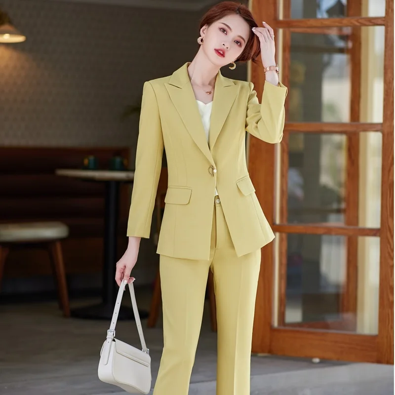 

2021 Fall Women Blazer And Pants Sets 2 Pieces OL Styles Fashion Casual One Button Jacket Coat Formal Professional Suit Trousers