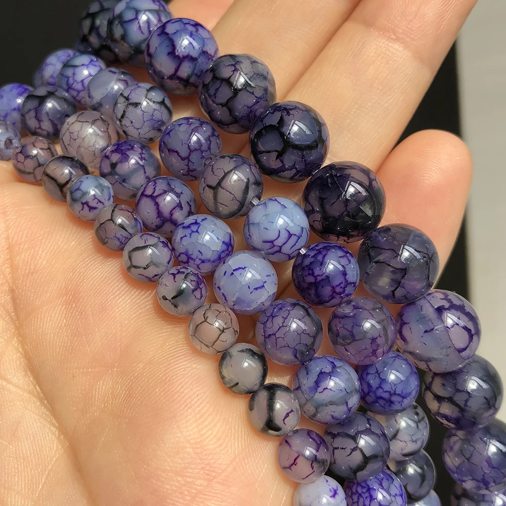 Natural Stone Purple Cracked Dream Fire Dragon Veins Agates Smooth Loose Spacer Beads For Jewelry Making 6/8/10mm DIY Bracelets