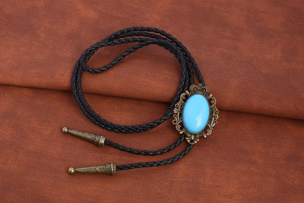 BRONZE GEM Bolo Tie Western Cowboy Opal Rodeo Leather Necktie