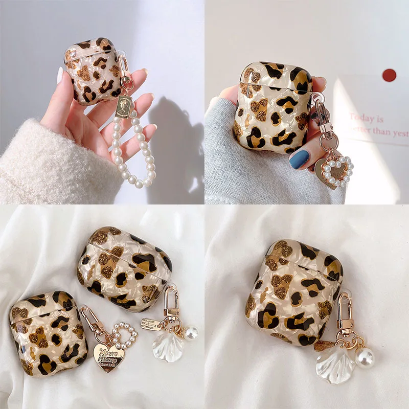 Luxury Headset Case For AirPods Pro 3 Retro Leopard Pattern Soft Earphone Case For AirPods 2/1 Cover With Cute Pearl Keychain