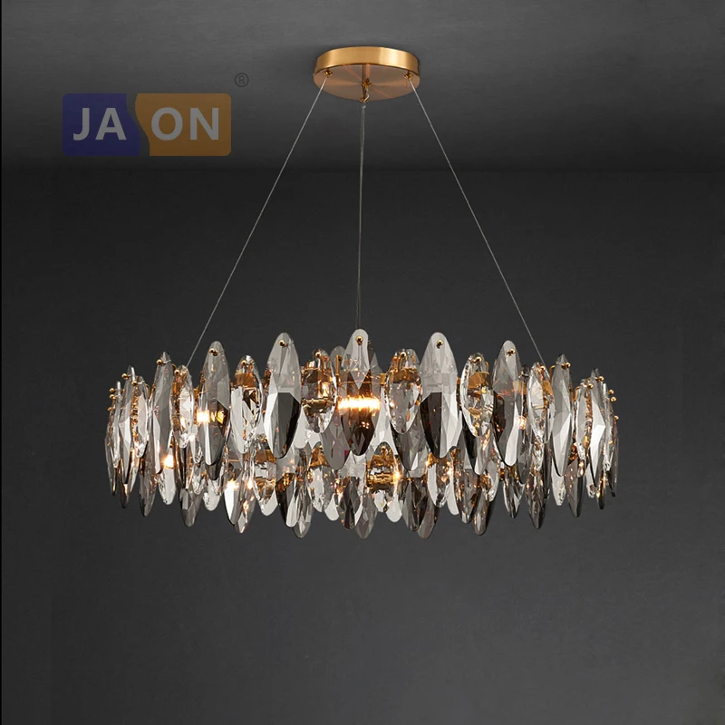 lustre suspenso com folhas de cristal led pos moderno prateado dourado iluminacao para sala de jantar 01