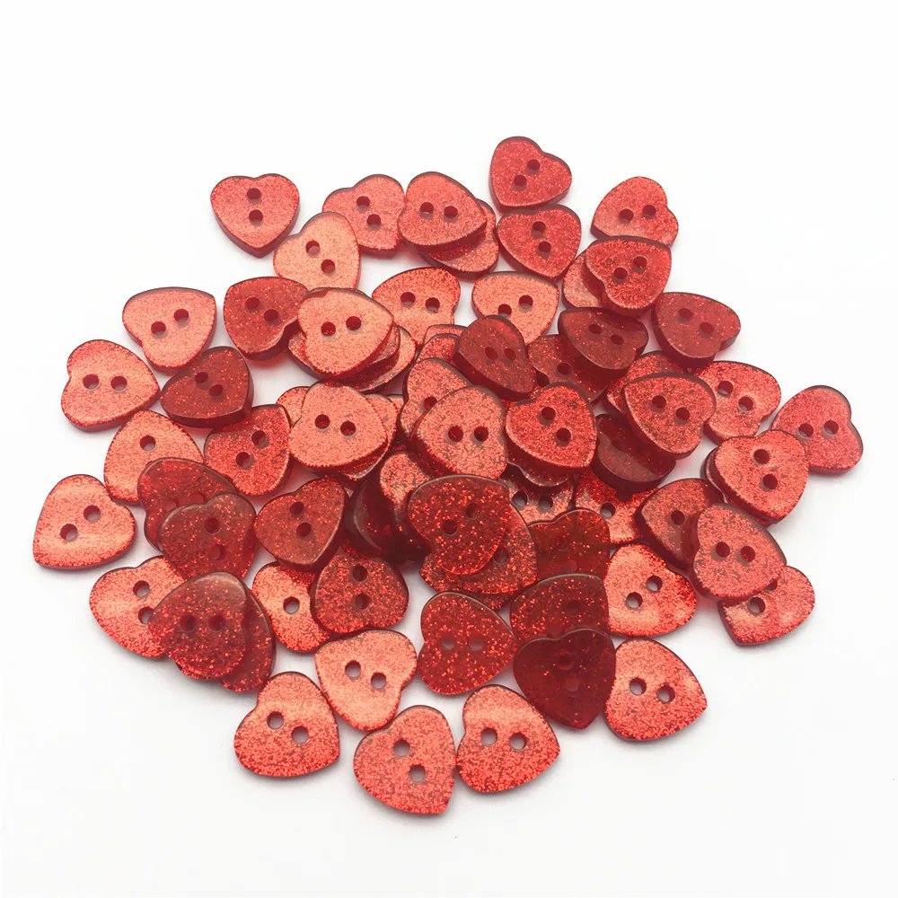 50pcs Red Glitter Buttons Heart Star Round 2 Holes Sewing Garment Accessories Shiny Embellishment DIY Sparkle Crafts