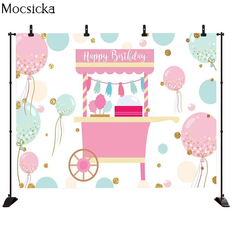 Mocsicka วันเกิดบอลลูนพื้นหลัง Marshmallow ตกแต่งสไตล์เด็กภาพพื้นหลังแบนเนอร์