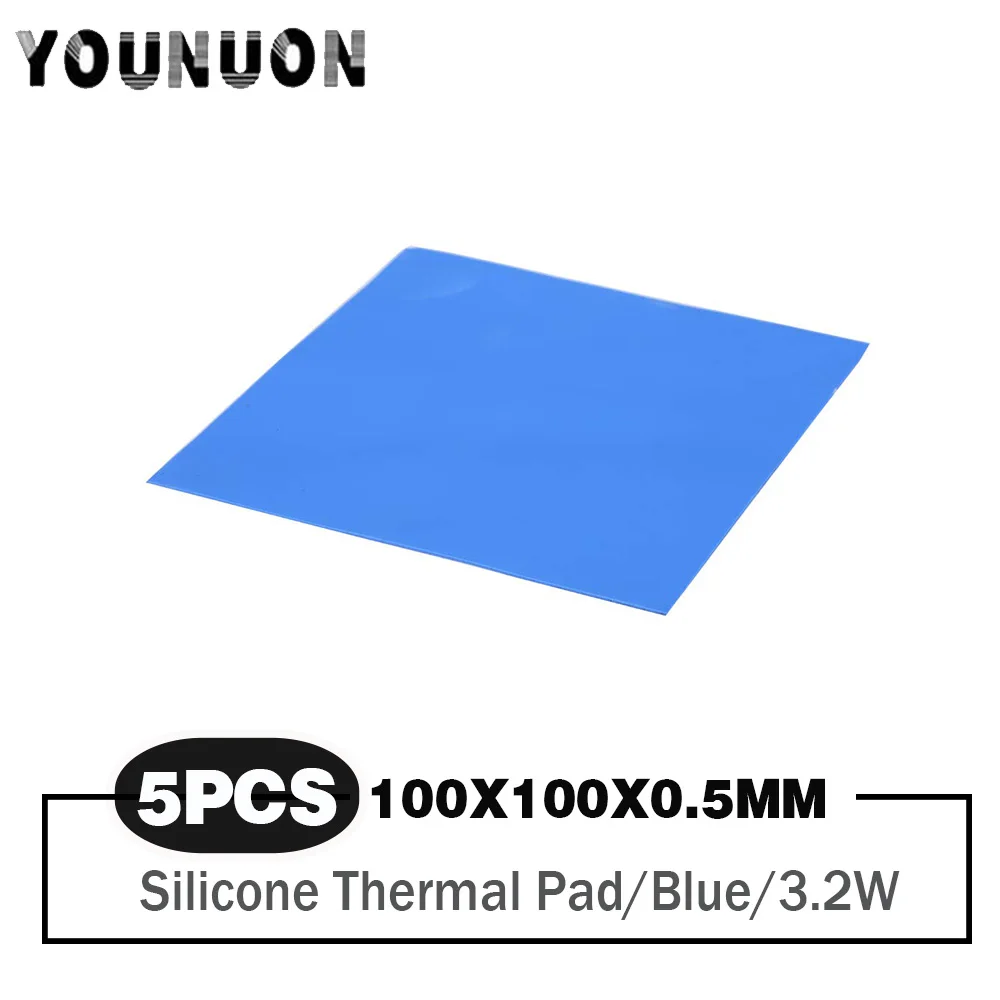 

5 Pieces 0.5mm thickness 100*100*0.5mm Computer GPU CPU Heatsink Cooling Conductive Silicone Thermal Pad 3.2W Conductivity