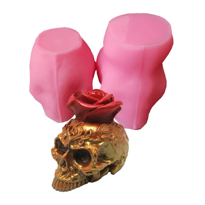 3D Rose Lace Skull Silicone Candle Mold for Handmade Desktop Decoration Gypsum Epoxy Resin Aromatherapy Candle Silicone Mould