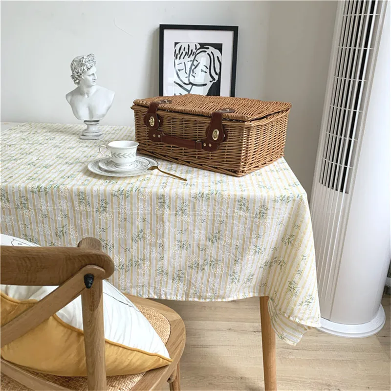 Cotton Linen Tablecloth for Table Floral Striped Pattern Rectangular Table Cover for Living Room Kitchen tapete mantel mesa