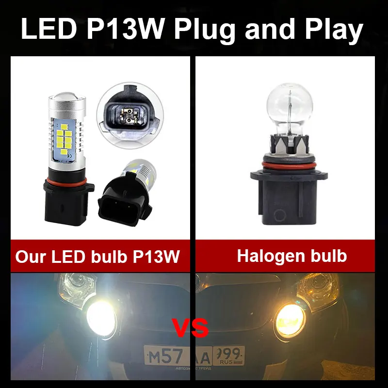 2pcs Canbus No Error P13W LED Fog Daytime Running Light White For Skoda Yeti 5L Mazda CX-5 Audi A4 B8 Q5 Chevy Camaro W212 view 4