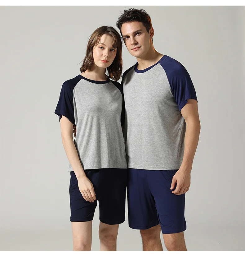 

2021 Couple Pajama Set Summer Pyjama Femme Male Cotton Short Sleeved Men And Women Sleepwear Stich Pijama Casual Lover Home Wear