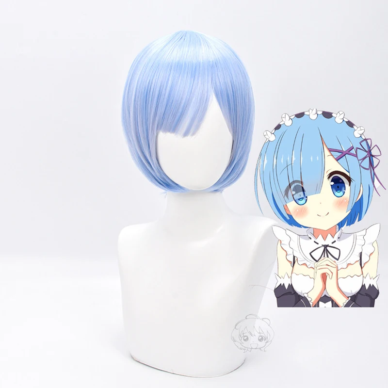 Re:Life in a different world from zero Rem Blue Short Anime Cosplay Wig Synthetic Hair Halloween Costume Party Play Wigs