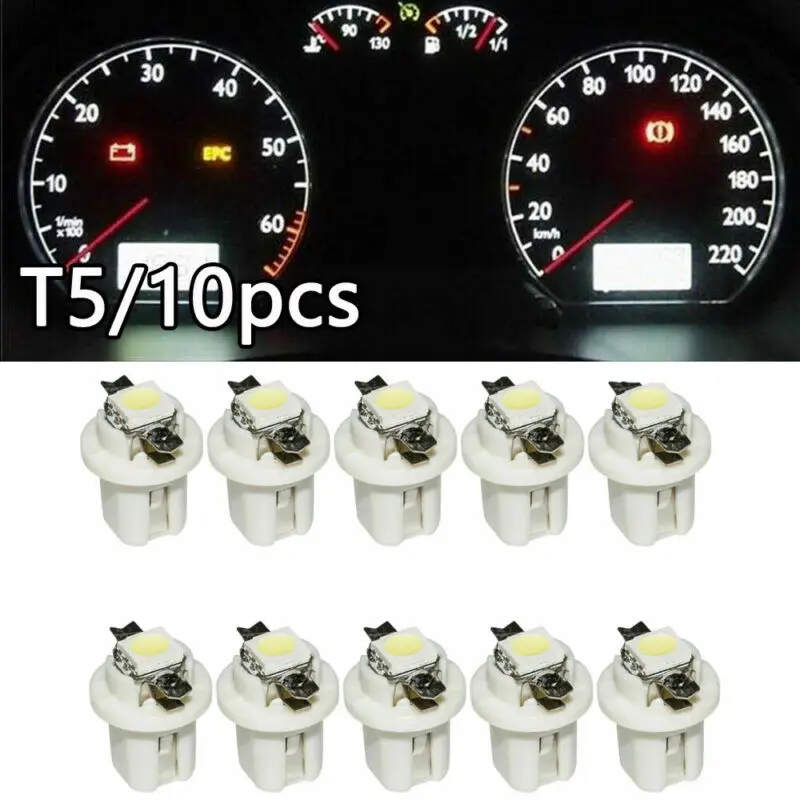 10pcs White T5 LED Lamp B8 smd Gauge 5050 1SMD Car Speed Dashboard Dash Lamp Side Light LED Instrument Light Bulbs Accessories