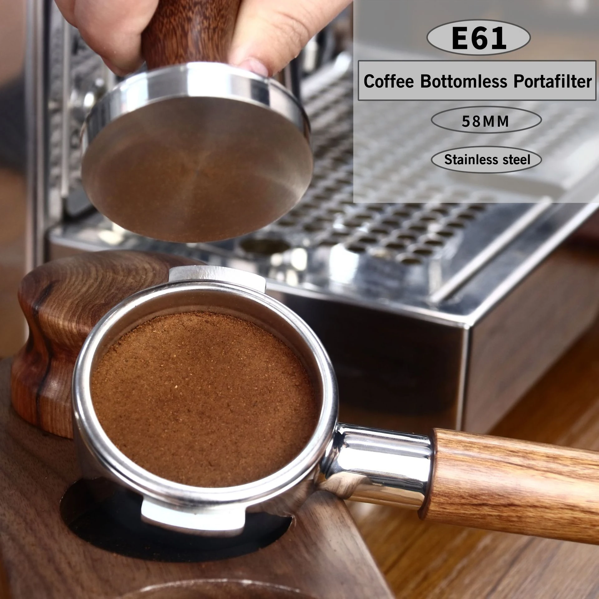 58MM Bottomless Portafilter For E61 EXPOBAR Gemilai Two Ears With 2 Cups Filter Basket Coffee Accessories Espresso Maker Barista