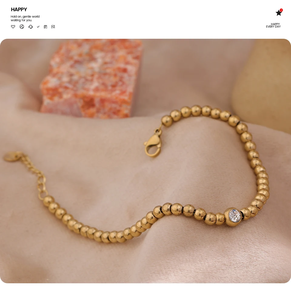 Yhpup Edelstahl-Perlenketten-Armreif, Zirkonia-Schmuck, trendiges goldenes, wasserdichtes Metall-Armband, бра_^ soi – Detail 5