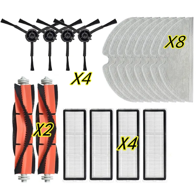Washable Robot Kits for Xiaomi Mijia 1T STYTJ02ZHM Vacuum Cleaner Accessories Main Roller + Side Brush + Hepa Filter + Mop Rag