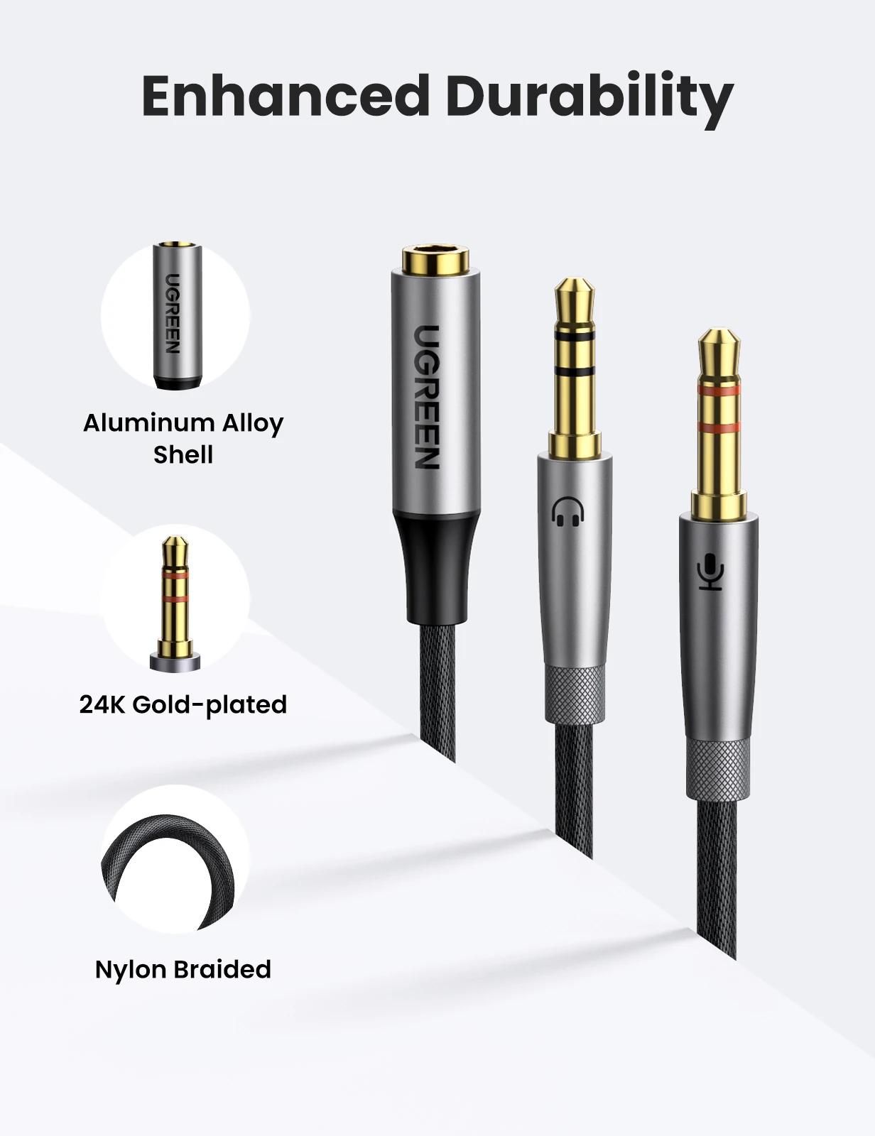 UGREEN Headphone Splitter for Computer 3.5mm Female to 2 Dual 3.5mm Male Mic Audio Y Splitter AUX Cable Headset to PC Adapter