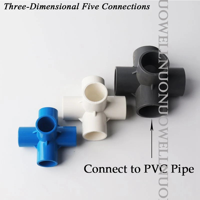 2Pcs PVC Pipe Five-Way Connector 20 25 32 40mm Three-Dimensional Connections for DIY Wardrobe Tent Greenhouse Skeleton Joints