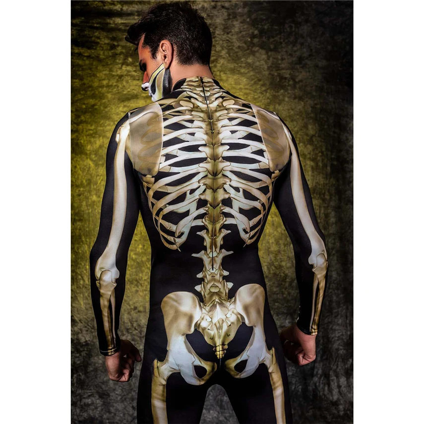 Halloween Cosplay Jumpsuit Gold Skeleton Women Kids Scary Costume Man Fancy Day of The Dead Family Carnival Party Devil