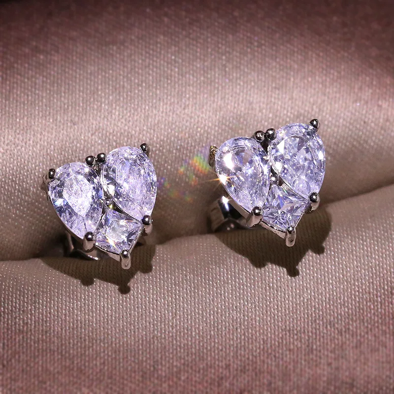 

S925 Sterling Silver Diamond Stud Earrings for Women 2020 Cute/Romantic Gift Jewelry Heart Wedding Silver Gift for Loves