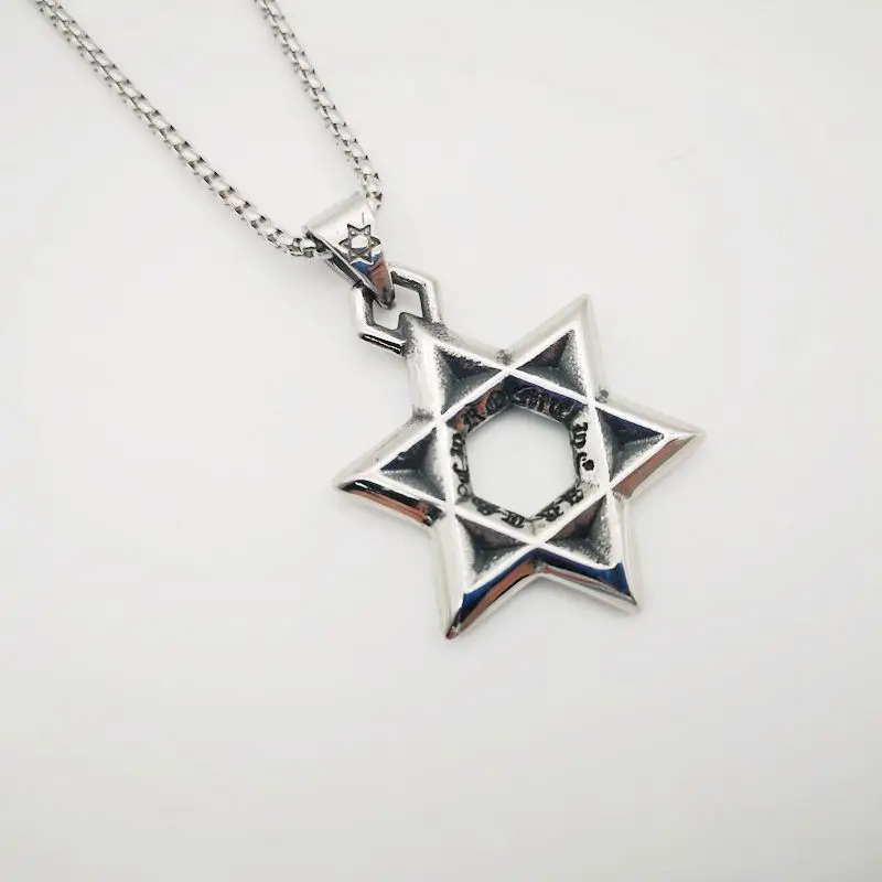 Vintage Jewelry for men's Biker Stainless Steel Fashion small runic David Star Necklace Pendant with rolo Chain 27.5''