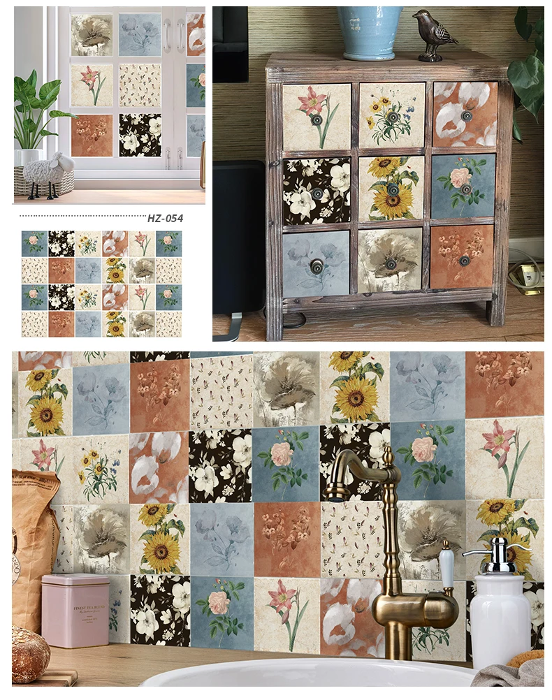 24PCS Fliesen Aufkleber Küche Wand Wasserdichte Und Öl-proof Selbst-adhesive Wallpaper 3d Retro Kunst Muster Abnehmbare bad Abziehbilder – Detail 31