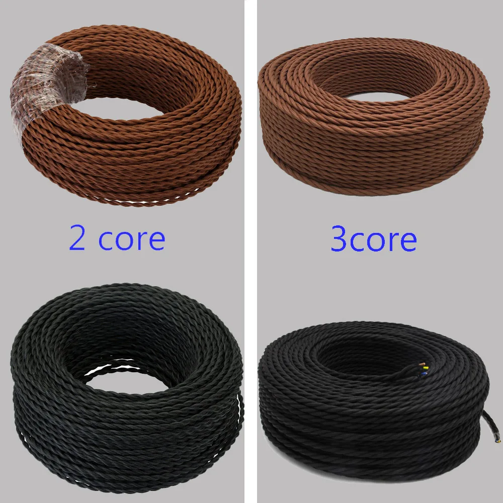 2 Core 3 Core 0.75mm Vintage Woven Textile Electrical Wire Retro Color Twist Braided Flex Power Cable Edison Electric Lamp Cord