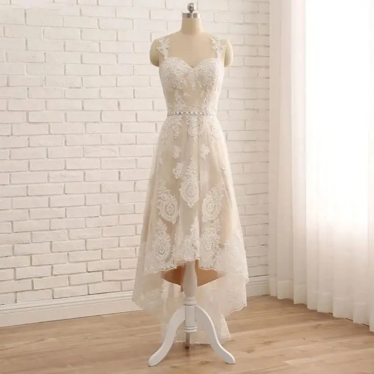 ราคาถูก Vestido De Noiva 2020ชุดแต่งงานสั้น A-Line Sweetheart Lace ดูไบคำ Boho ชุดแต่งงานชุดเจ้าสาว